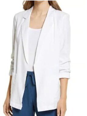 New Caslon Women's Size XS Off White Open-Front Linen Lightweight Blazer *Stain*